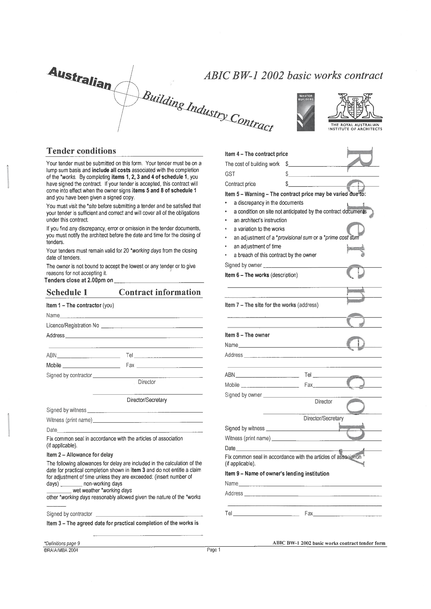 Building contract template nz
